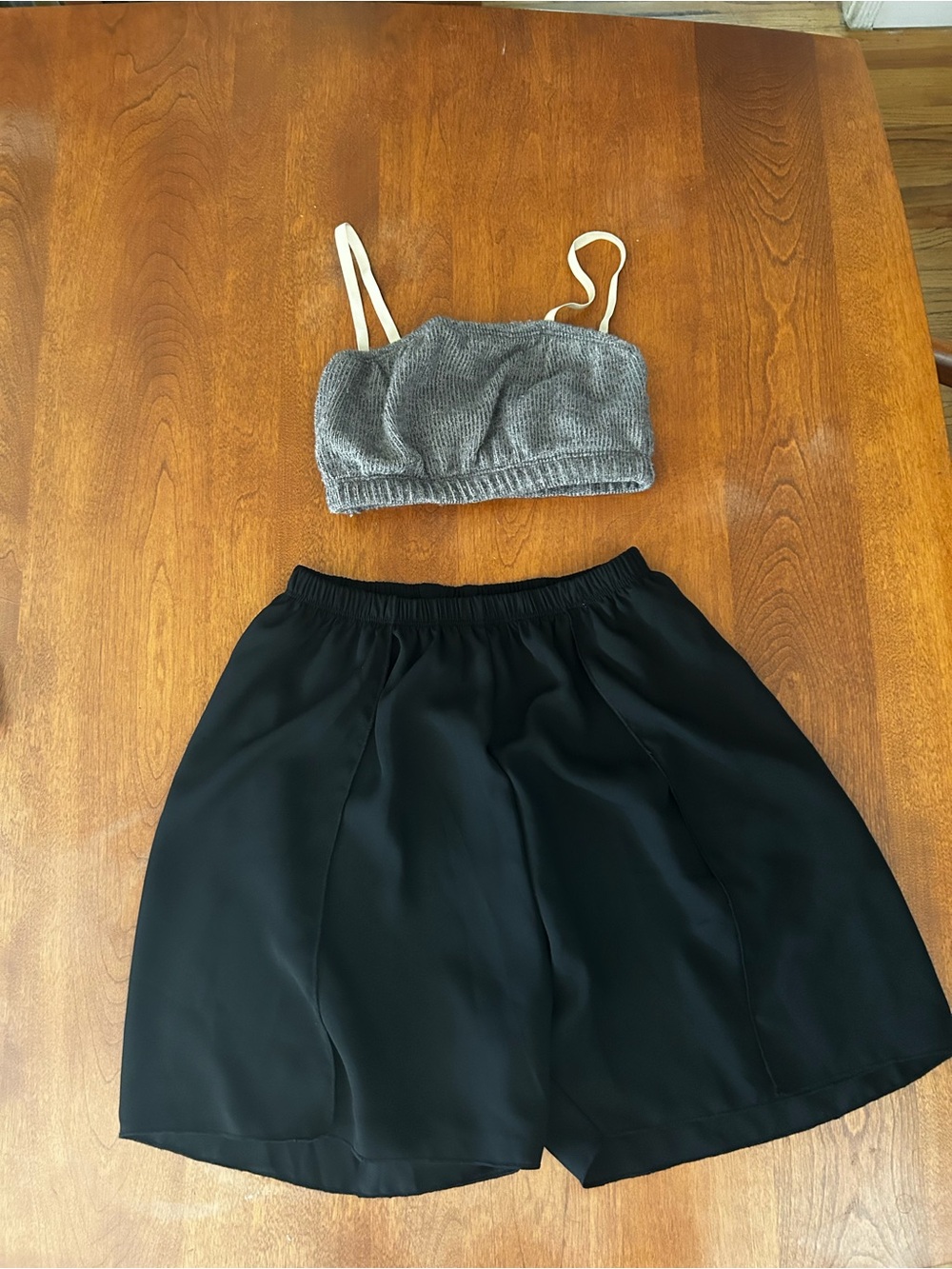 Artistic Dance Black Chiffon Split Short and Bandeau Top with Nude Straps. AS - Picture 3 of 5